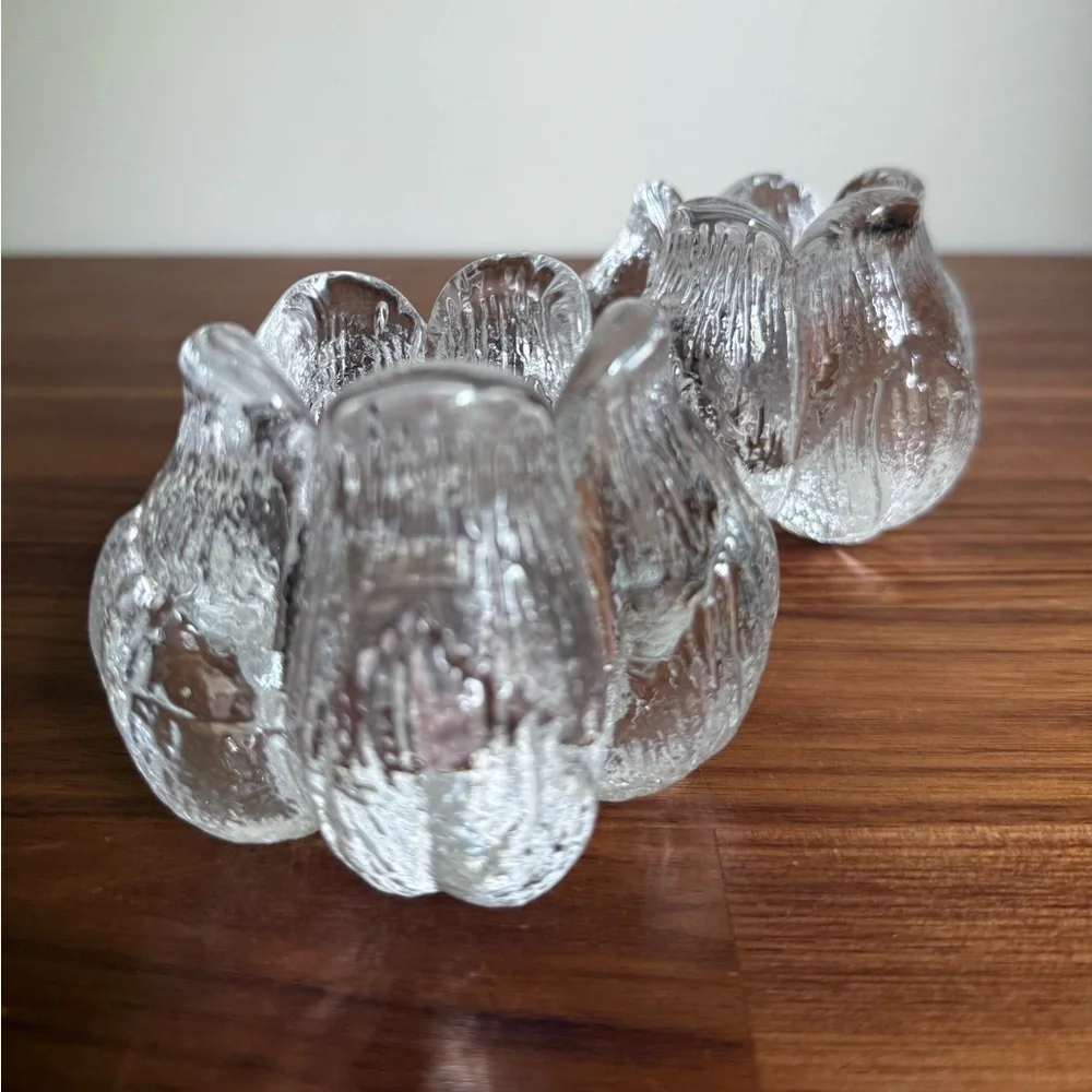Kosta Boda Pair of Rosebud Crystal Taper Candle Holders